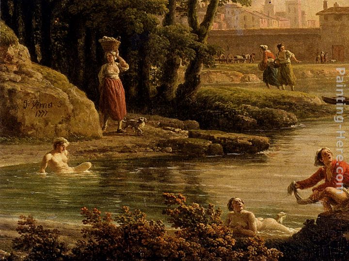 Landscape With Bathers - detail painting - Claude-Joseph Vernet Landscape With Bathers - detail art painting